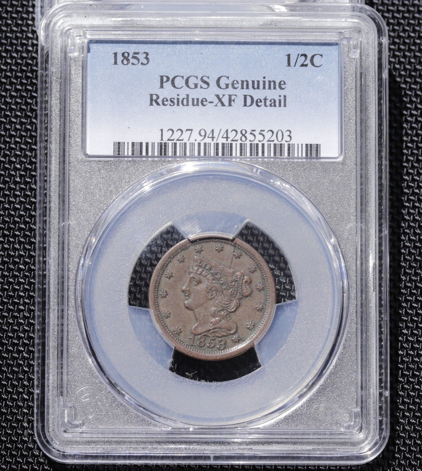 1853 Braided Hair Half Cent PCGS Genuine XF Details • Sharp LIBERTY & Bold Date