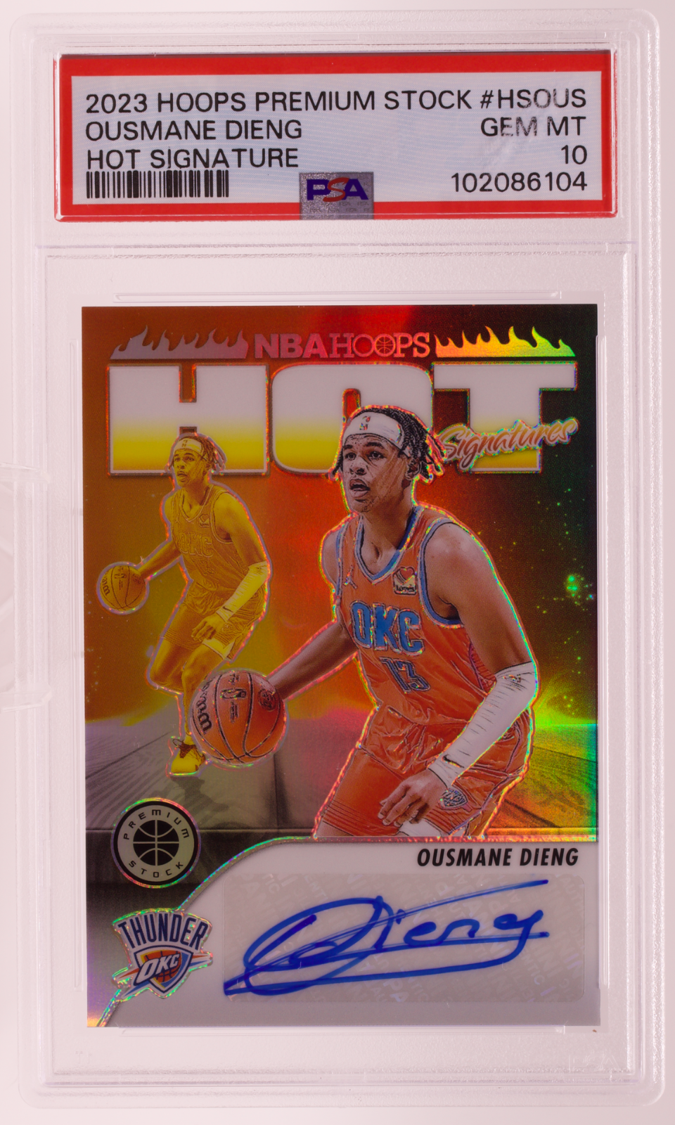 2023-24 Hoops Premium Stock Ousmane Dieng Hot Signatures Auto PSA 10 Thunder