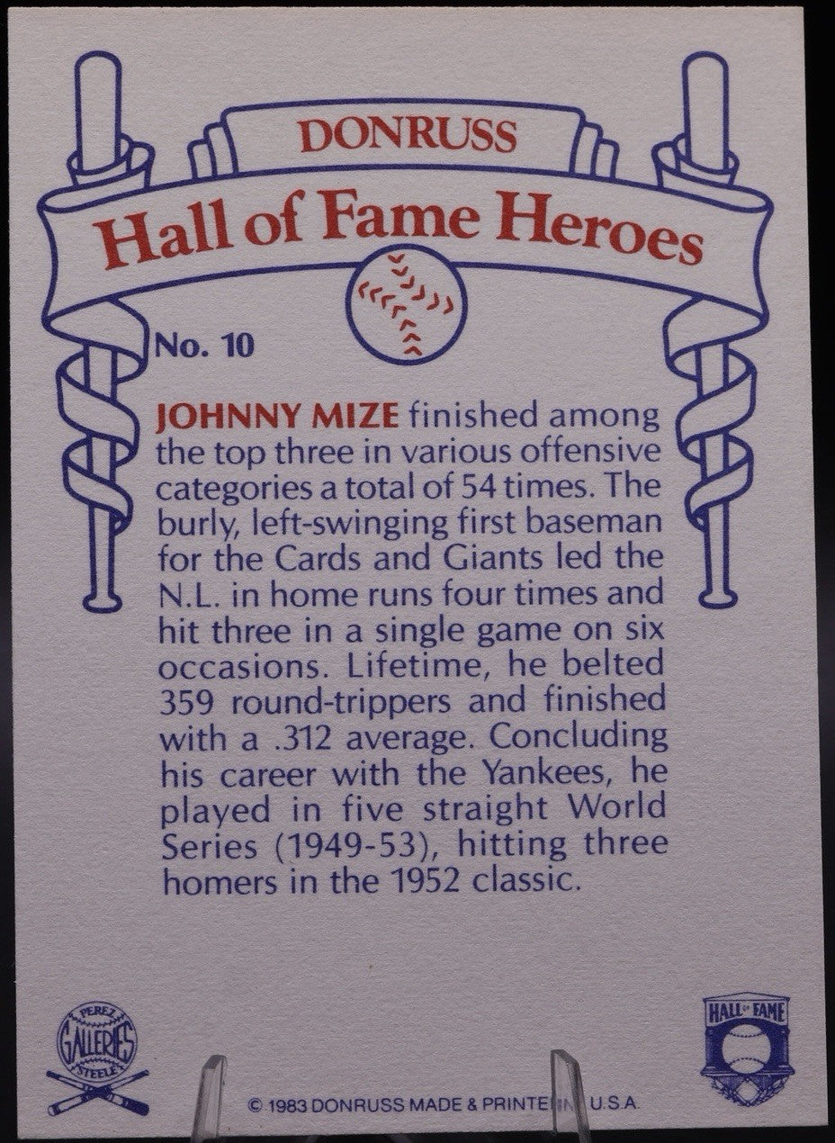 JOHNNY MIZE Signed Autograph AUTO 1983 Donruss Hall of Fame Heroes #10 HOF