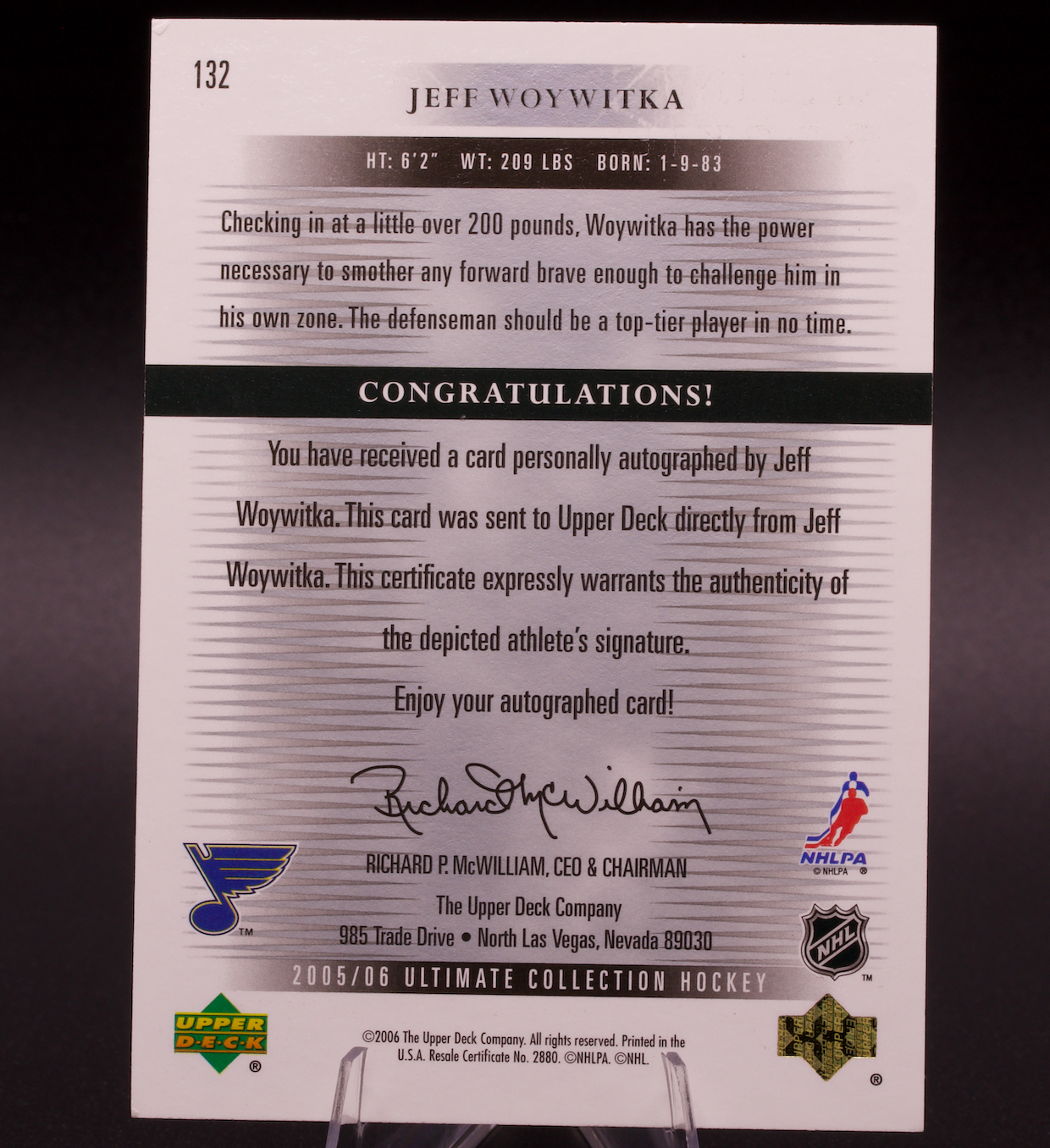 2005-06 UD Ultimate Collection Jeff Woywitka Rookie Auto /399 St Louis Blues RC