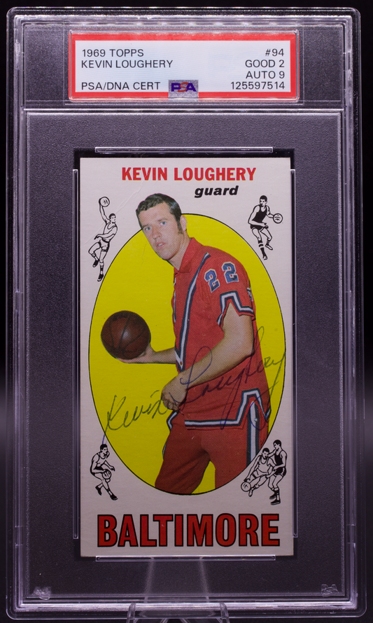 1969 Topps Kevin Loughery #94 PSA 2 AUTO 9 Baltimore Bullets Tallboy