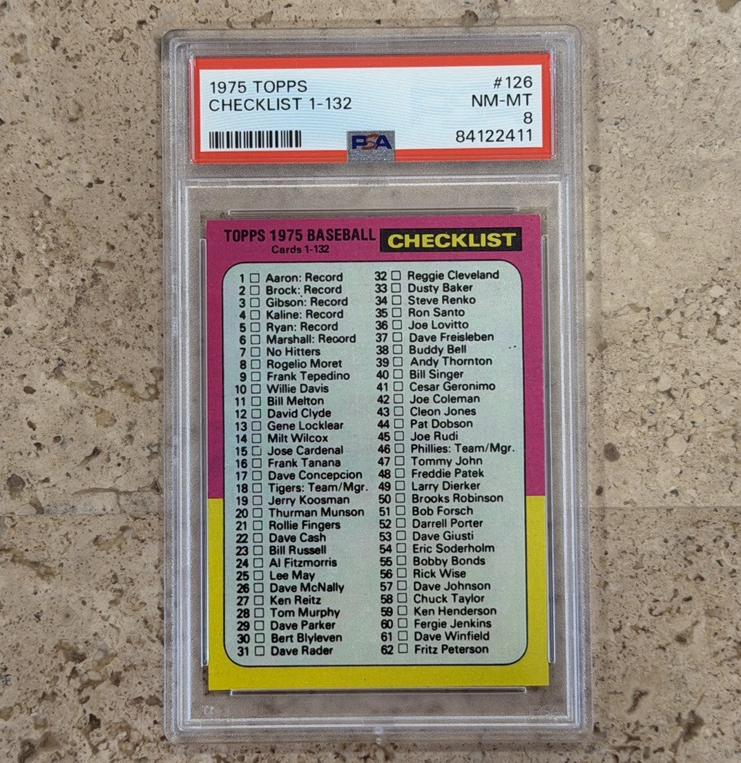 1975 Topps #126 Checklist 1-132 PSA 8 NM-MT Unmarked Vintage Baseball Card