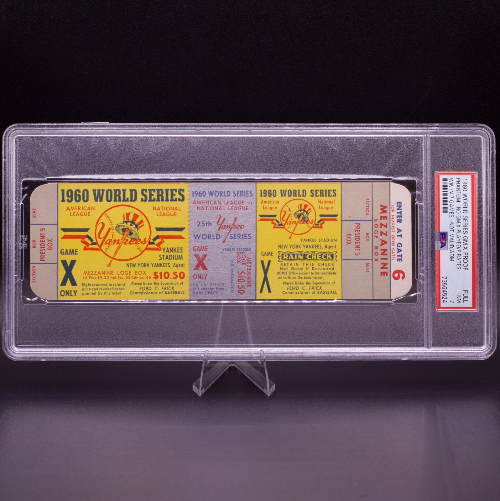 1960 World Series Game 7 Phantom Ticket PSA 7 NM Yankees • POP 1 - None Higher !