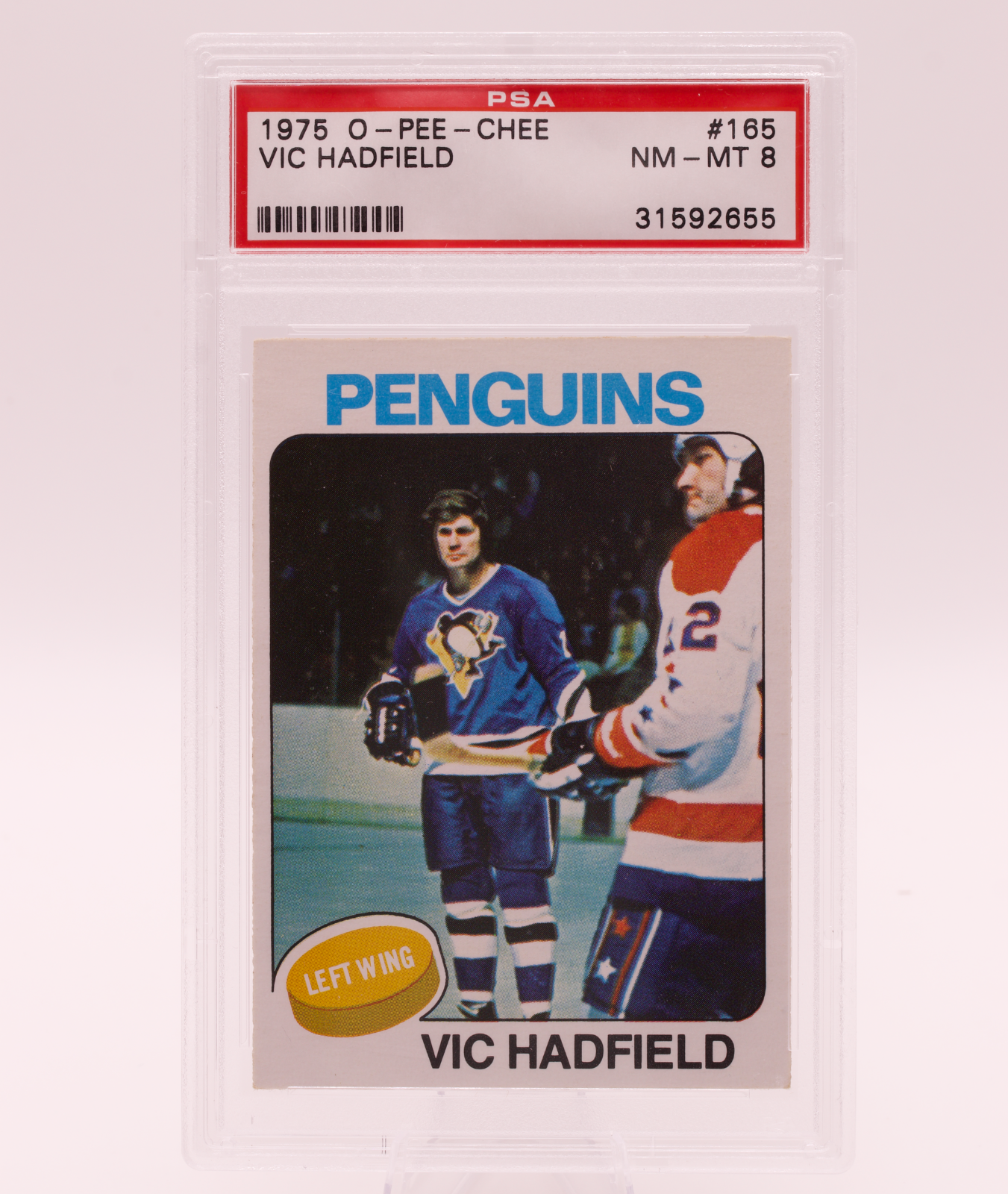 1975 O-Pee-Chee #165 Vic Hadfield PSA 8 NM-MT Pittsburgh Penguins OPC Hockey