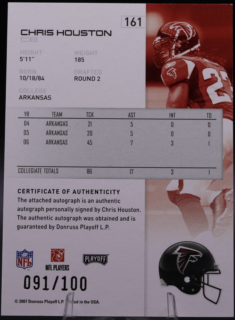 2007 Playoff NFL Playoffs Silver Signatures Chris Houston Rookie Auto RC /100