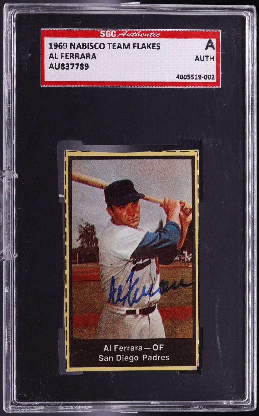 1969 Nabisco Team Flakes Al Ferrara Hand-Cut Auto SGC Authentic San Diego Padres