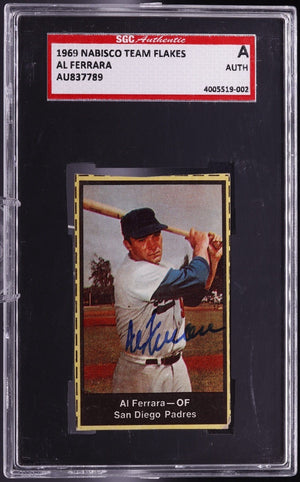 1969 Nabisco Team Flakes Al Ferrara Hand-Cut Auto SGC Authentic San Diego Padres