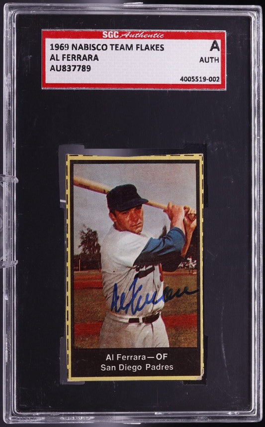 1969 Nabisco Team Flakes Al Ferrara Hand-Cut Auto SGC Authentic San Diego Padres
