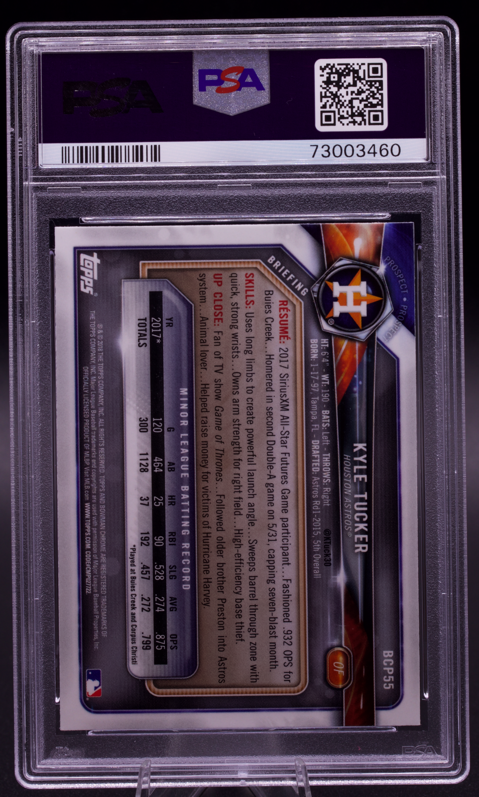 2018 Bowman Chrome Mega Box Kyle Tucker #BCP55 PSA 9 MINT Astros Prospect