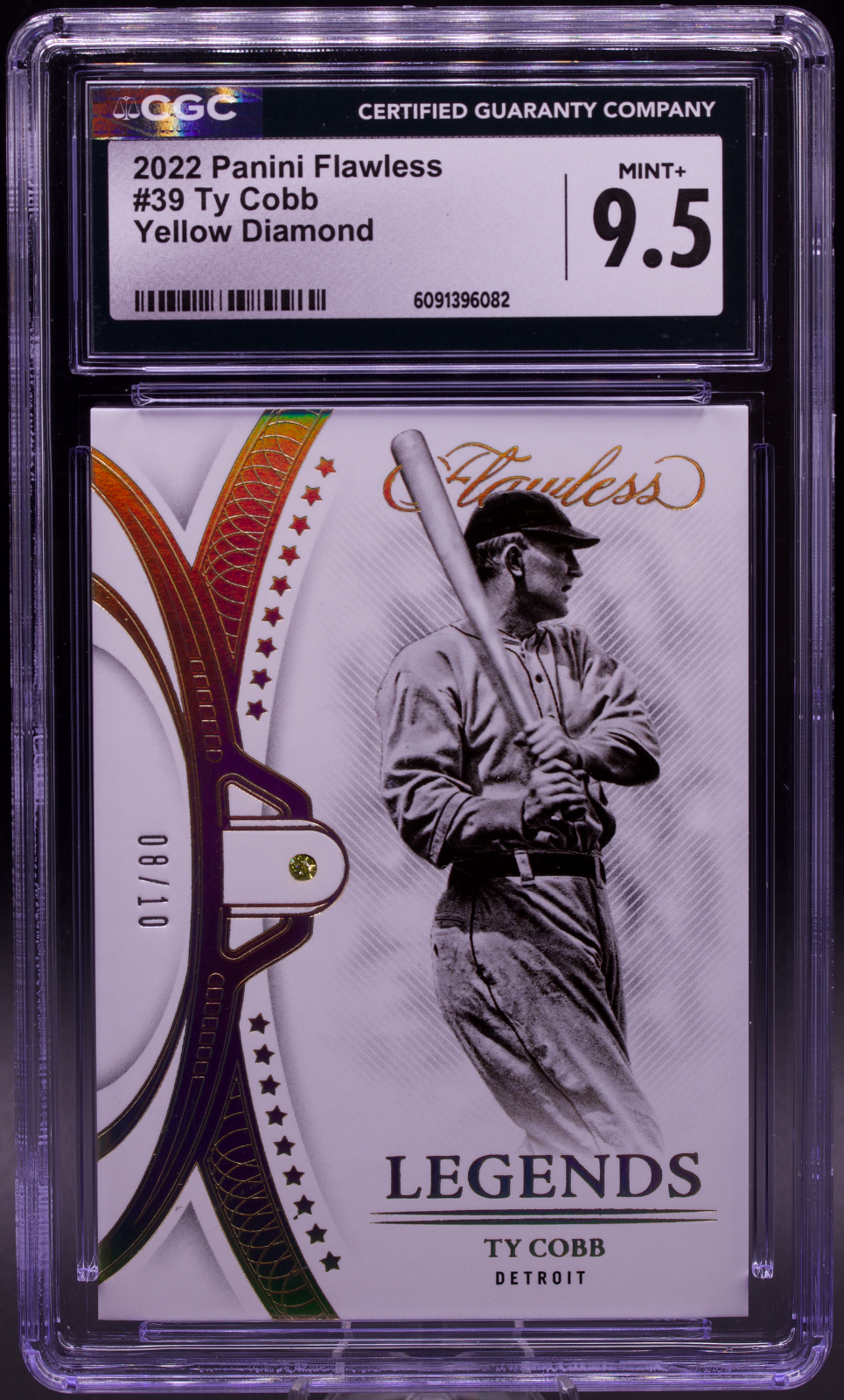 2022 Panini Flawless Ty Cobb Yellow Diamond #39 08/10 CGC 9.5 Mint+