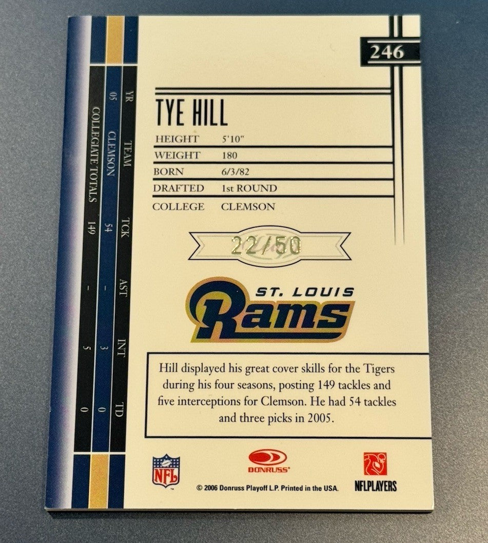 2006 Leaf Limited Rookie Monikers Gold /50 Tye Hill #246 Rookie Auto RC