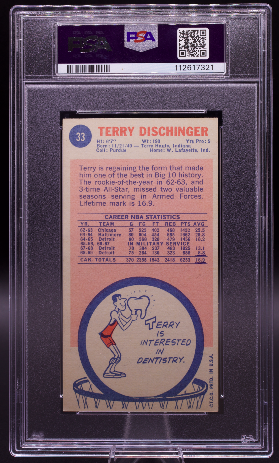 1969 Topps Signed Terry Dischinger #33 PSA Authentic Auto Pistons Tallboy