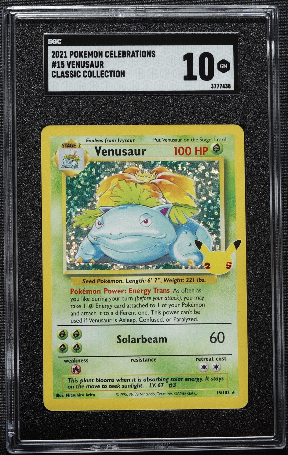 2021 Pokemon Celebrations Venusaur Base Set Reprint SGC 10 GEM MINT 15/102