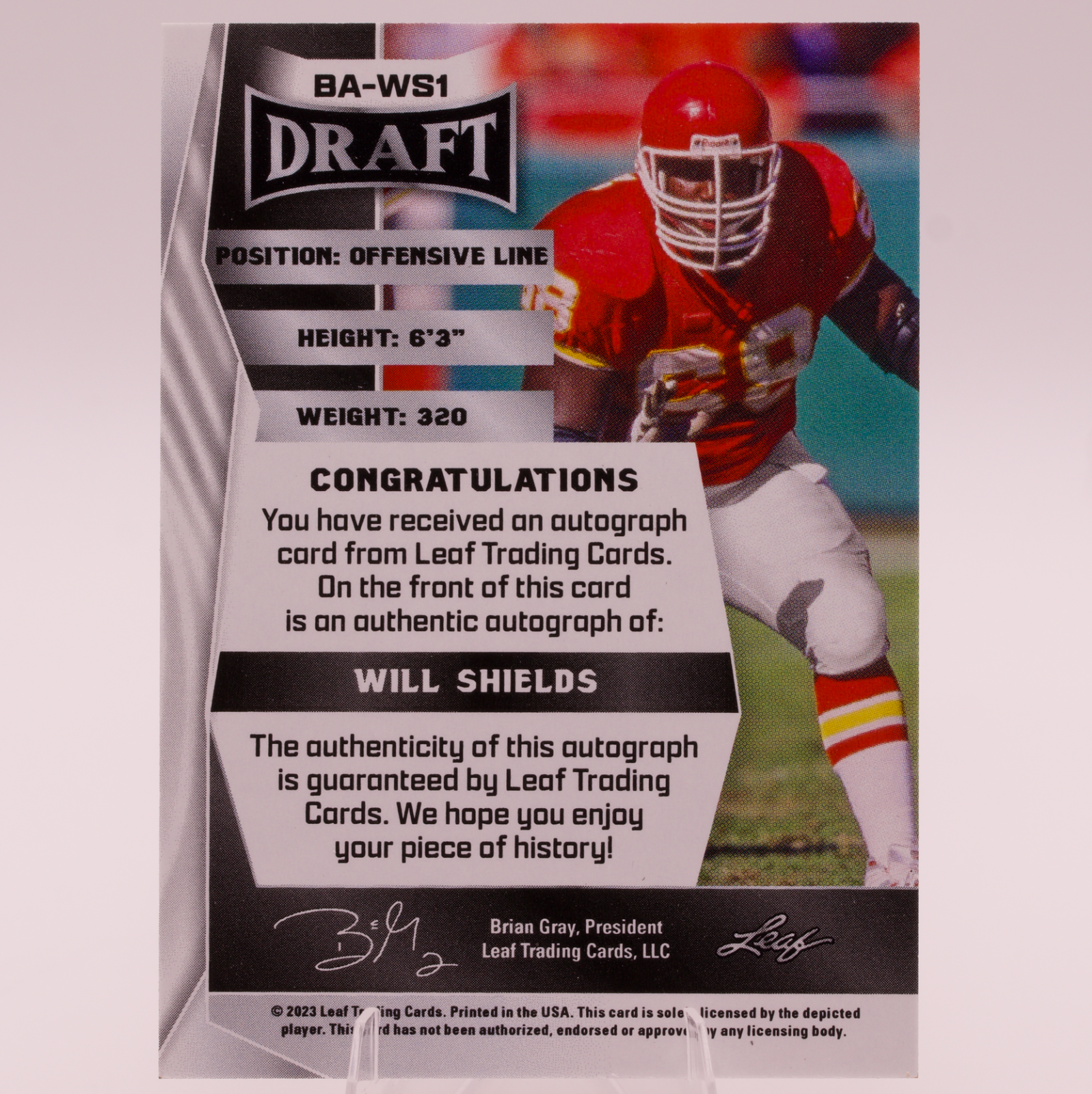 2023 Leaf Draft Will Shields Auto BA-WS1 Chiefs HOF Nebraska Autograph Card