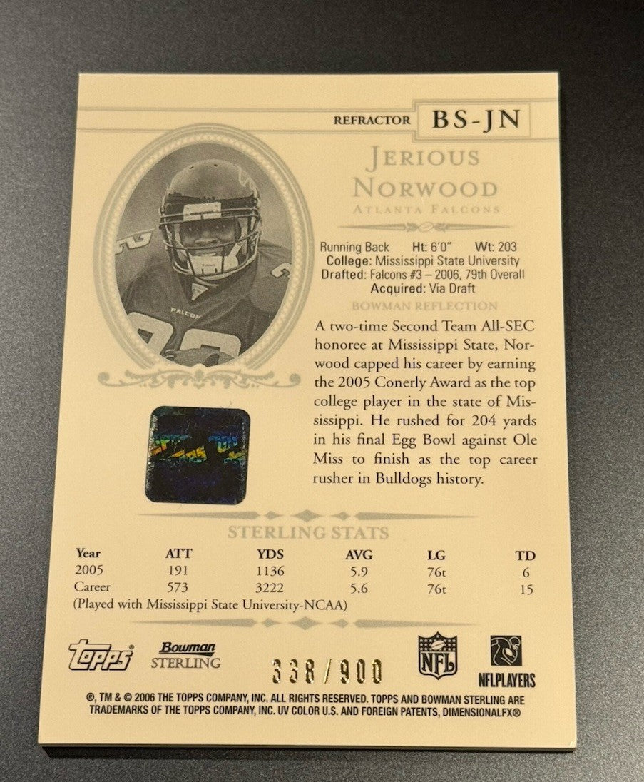2006 Bowman Sterling Jerious Norwood RC Auto Patch Refractor /900 Falcons