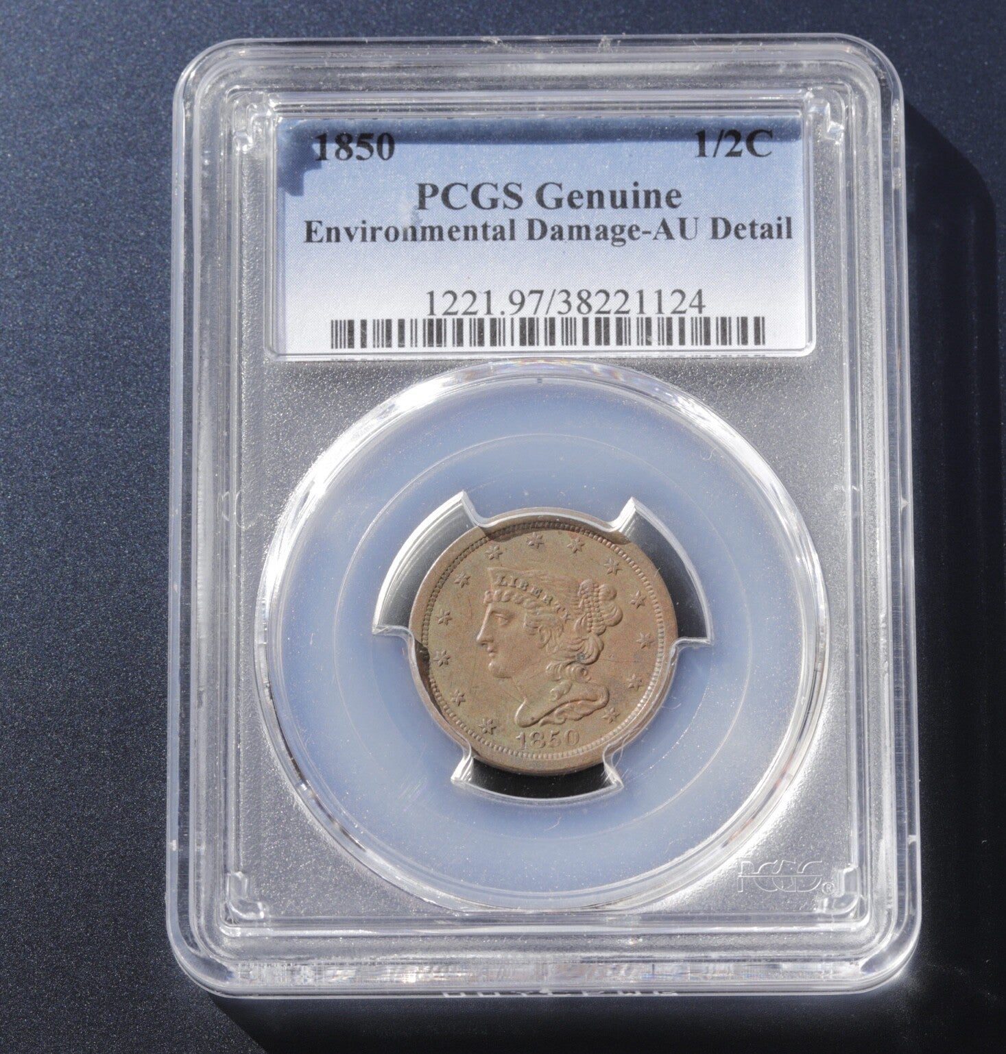 1850 Braided Hair Half Cent PCGS AU Details Environmental Damage Early US Coin