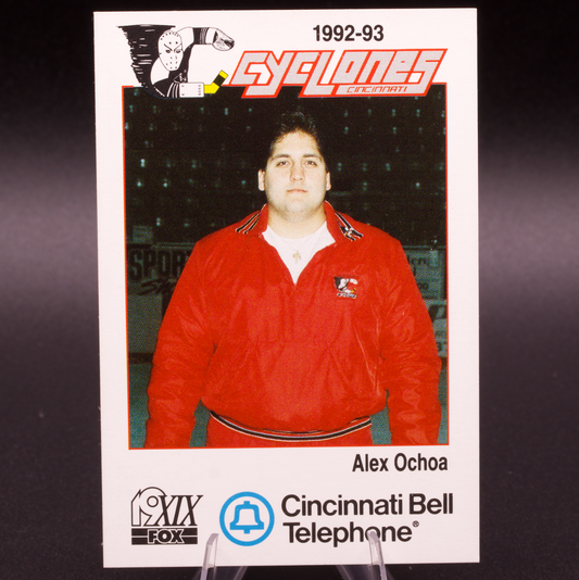 1992-93 Cincinnati Cyclones Alex Ochoa Trainer Hockey Card Cincinnati Bell IHL