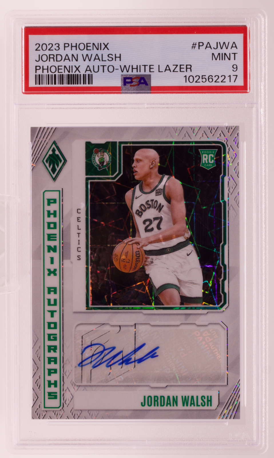 2023-24 Panini Phoenix Jordan Walsh Auto White Lazer /99 RC PSA 9 MINT Celtics
