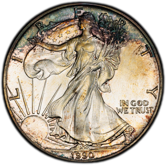 1990 Silver Eagle $1 PCGS MS67 • Nice Toning • Early Date • Crusty Toned Bullion