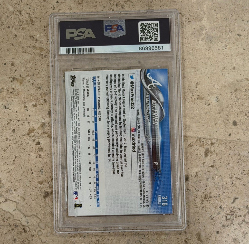 2018 Max Fried Topps Series 1 Rookie RC #316 PSA 10 GEM MINT Atlanta Braves