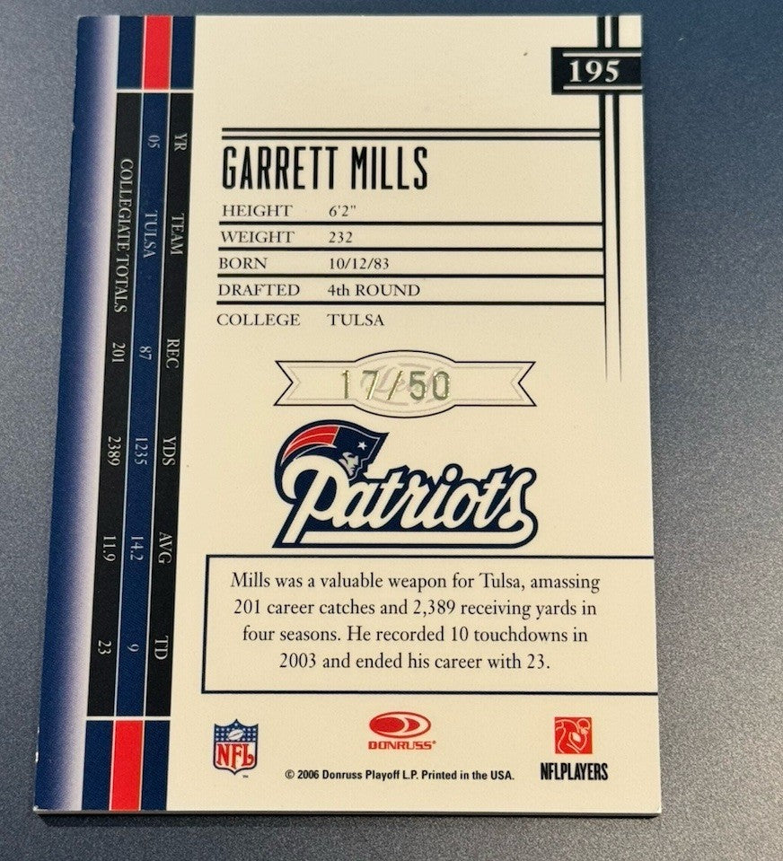 2006 Leaf Limited Garrett Mills RC Auto /50 • Gold Spotlight • Tulsa Stats Back