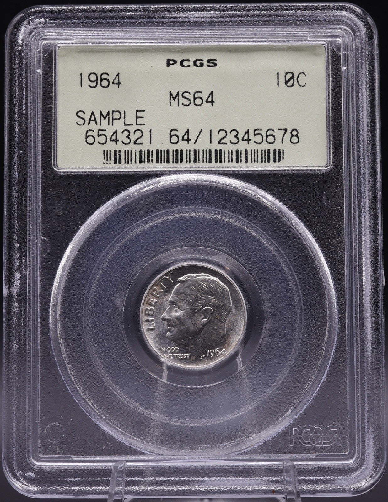 1964 Roosevelt Dime PCGS MS64 SILVER SAMPLE SLAB Rare OGH