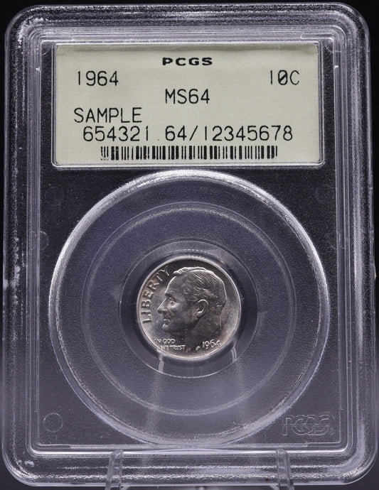 1964 Roosevelt Dime PCGS MS64 SILVER SAMPLE SLAB Rare OGH