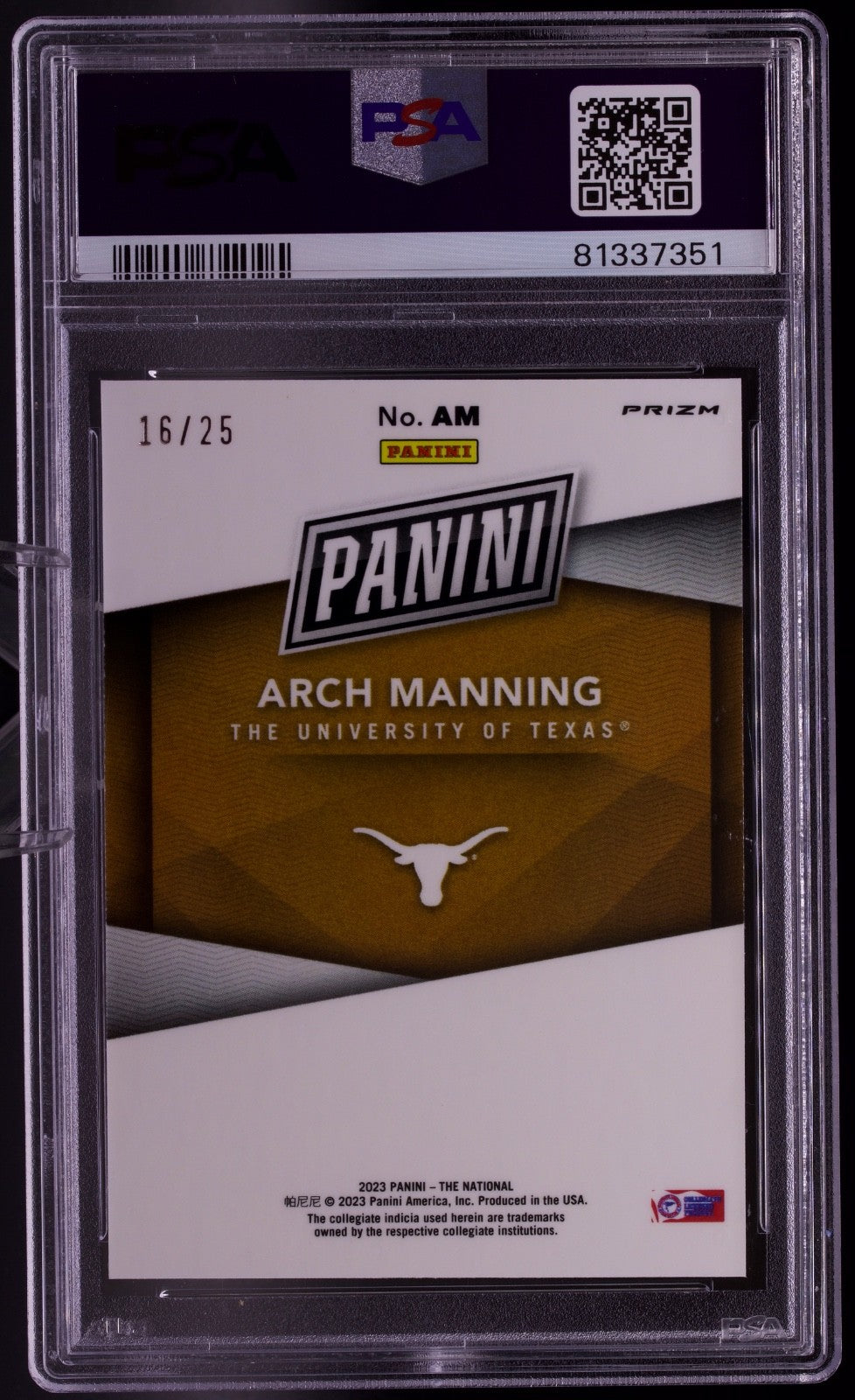 2023 Panini NSCC Silver Pack Arch Manning #AM PSA 10 Gem Mint /25 Marketing