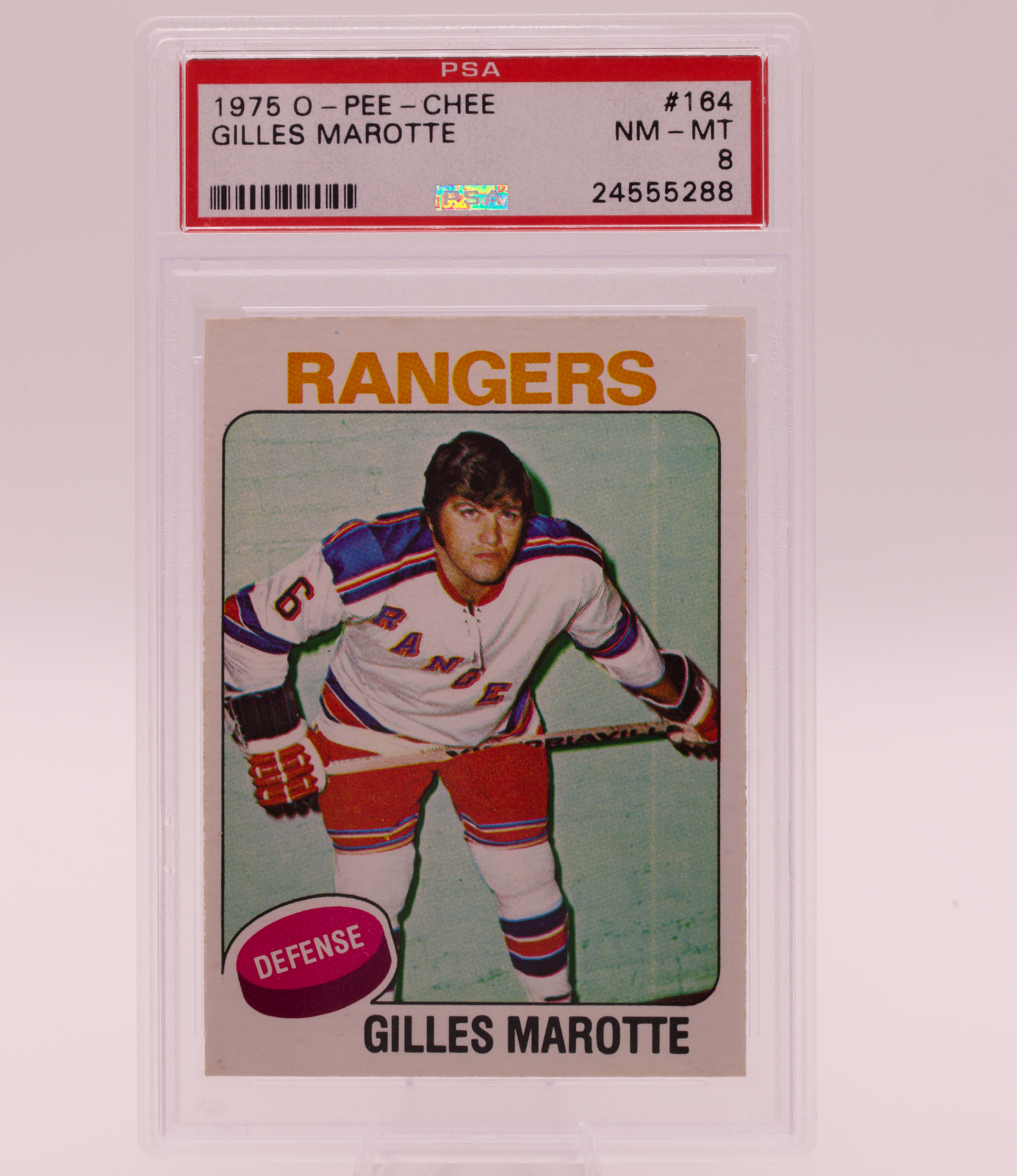 1975 O-Pee-Chee #164 Gilles Marotte PSA 8 NM-MT New York Rangers Defense Card
