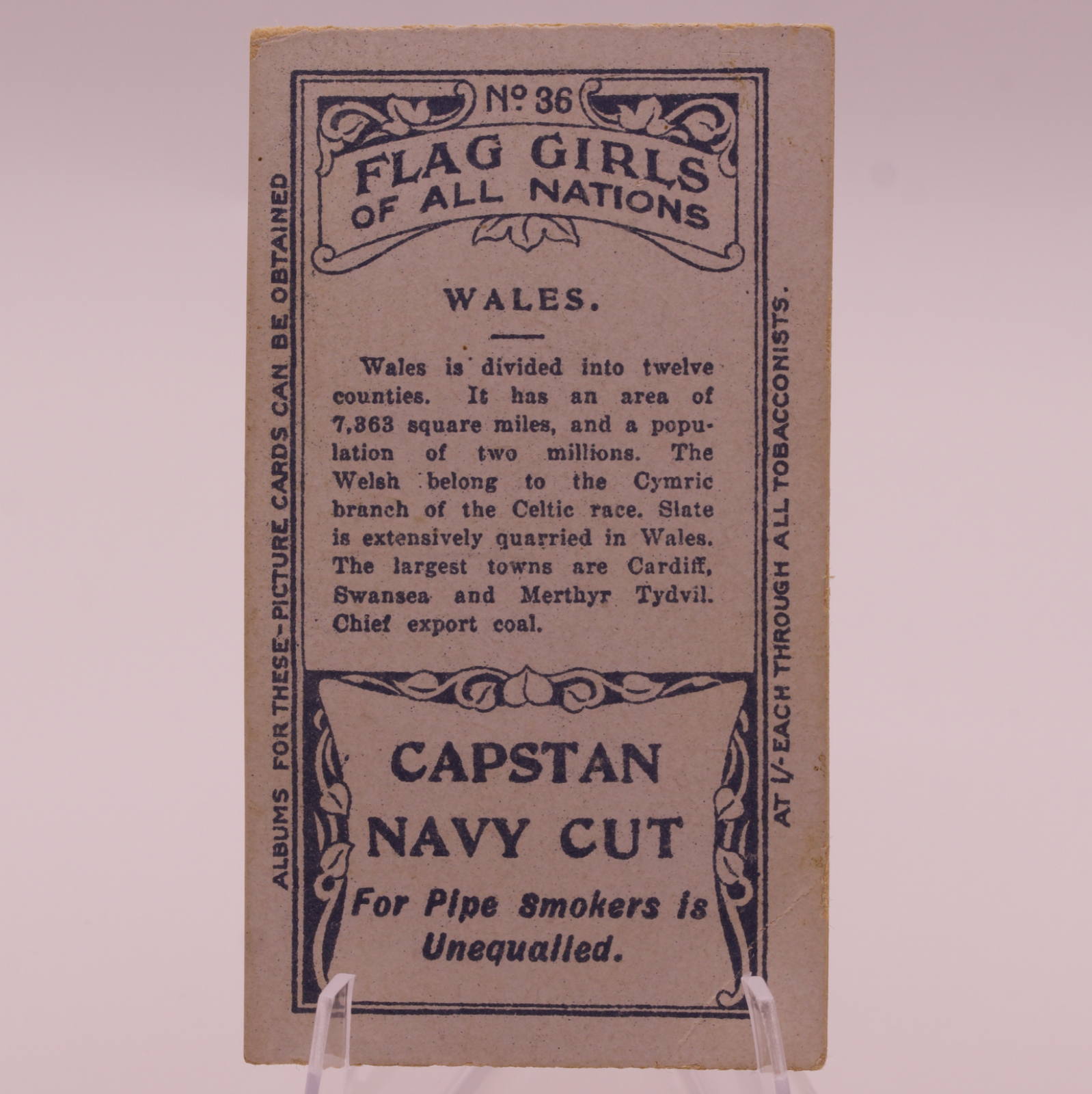1908 Wills Flag Girls of All Nations #36 WALES Capstan Navy Cut Tobacco Card