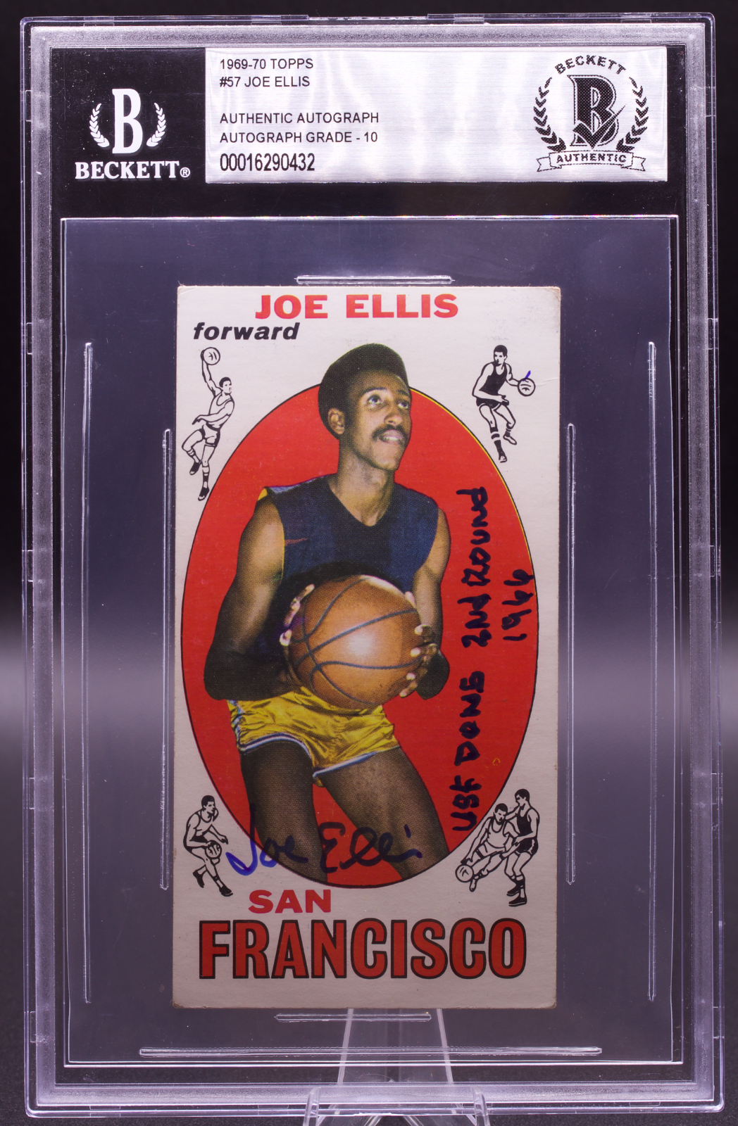 1969 Topps Joe Ellis #57 Beckett Authentic Auto 10 Inscribed SF Warriors RC