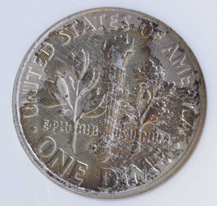 1961-D Roosevelt Dime MS66 NGC • Deep Blue, Red & Purple Toning • Gem BU Silver