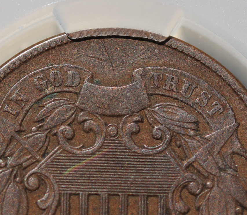 1871 2C Two-Cent Piece CAC VF30 Key Date Low Mintage Copper Coin