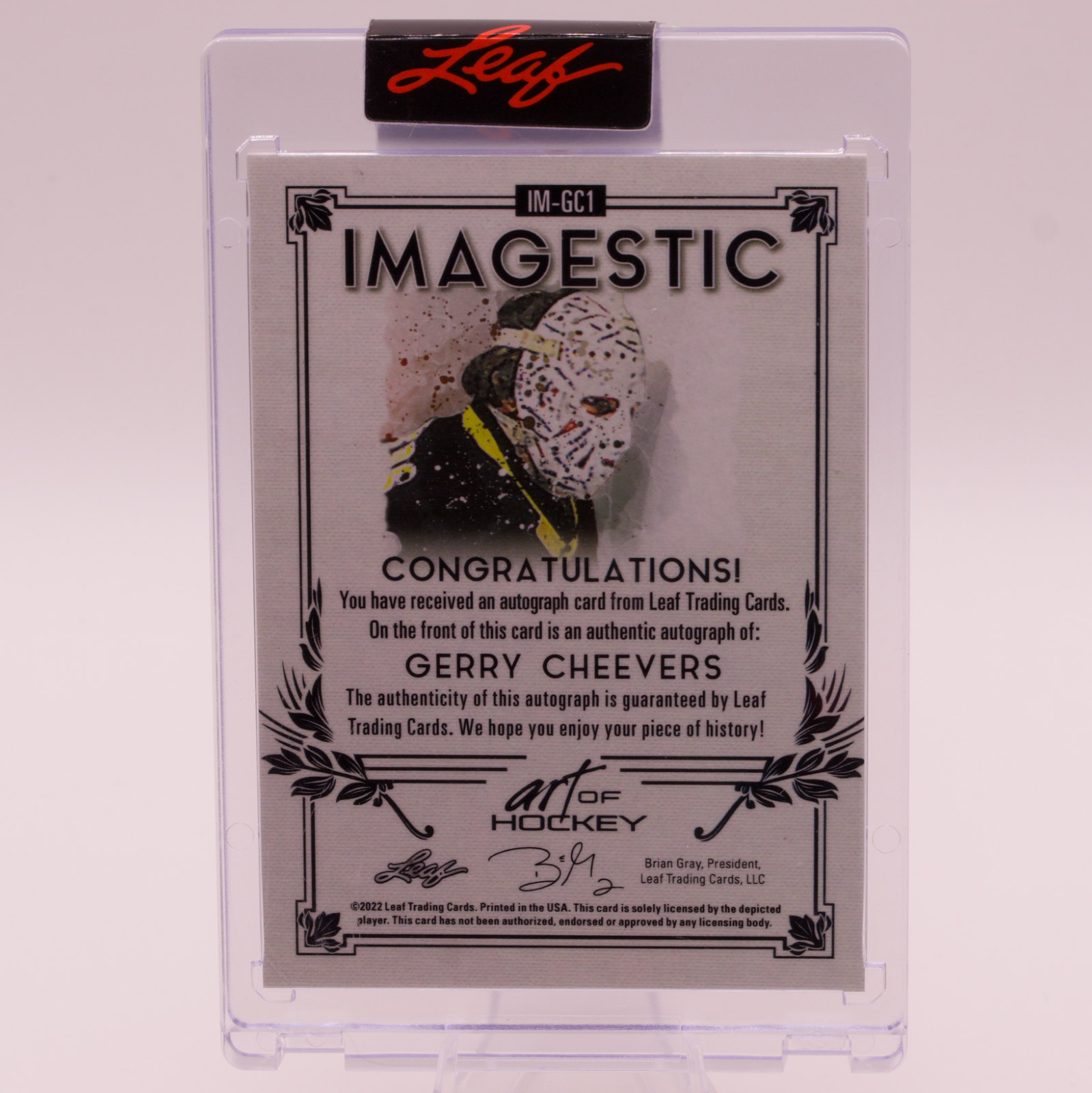2022 Leaf Art of Hockey Gerry Cheevers Imagestic Auto Purple /4