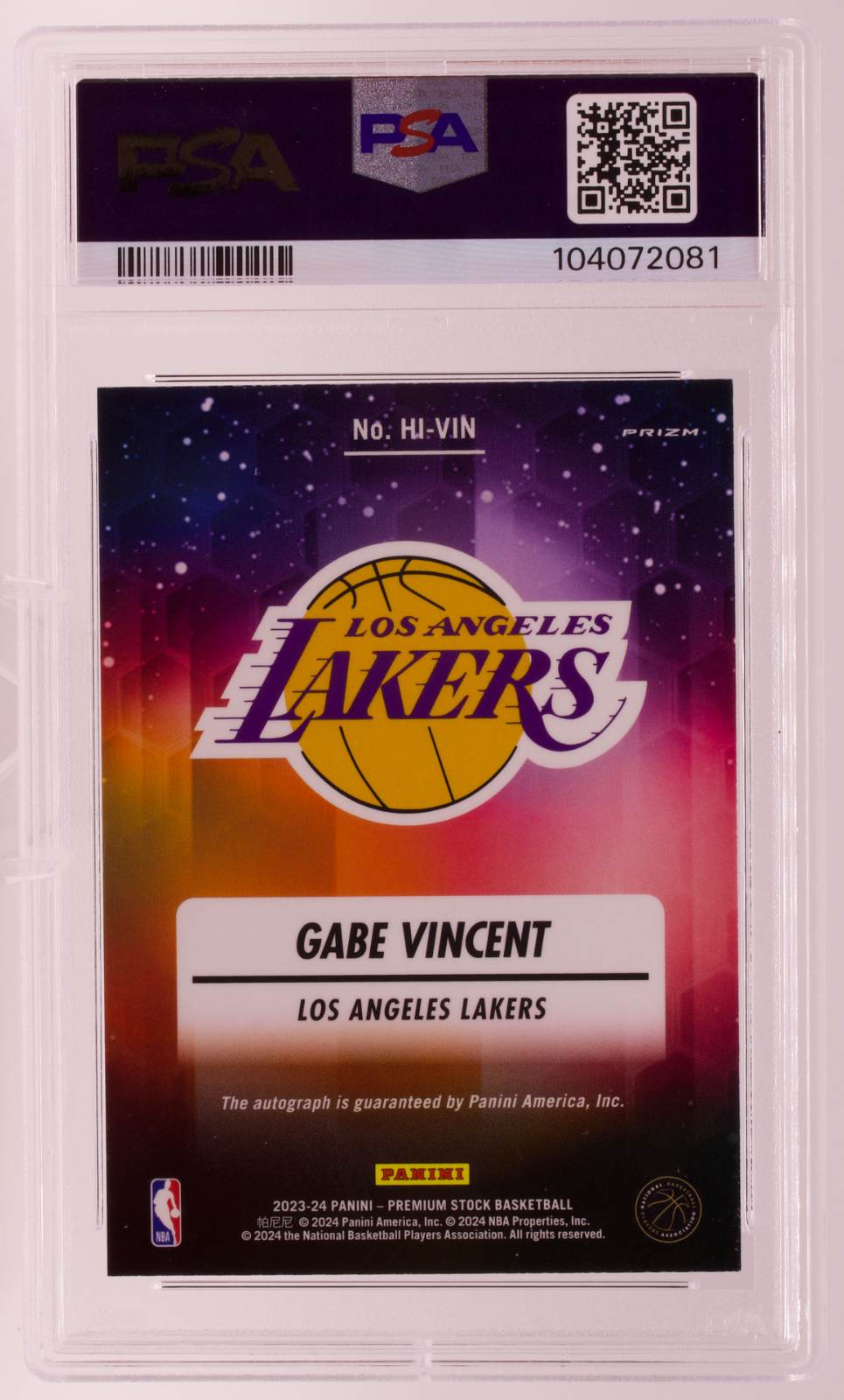 2023-24 Hoops Premium Stock Gabe Vincent Hoops Ink Auto Ice Prizm PSA 9 Lakers