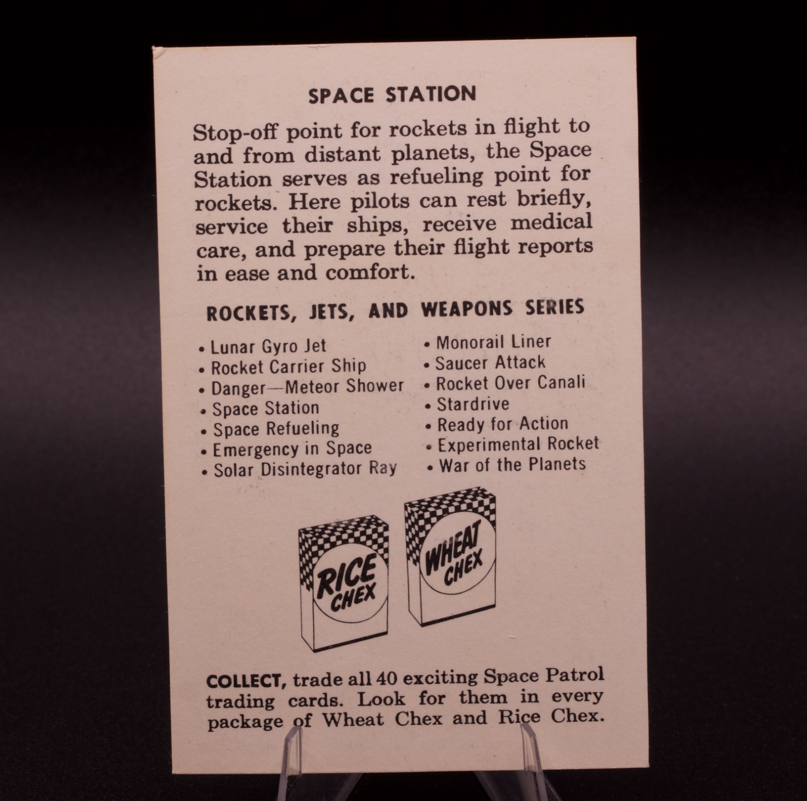 1953 Chex Cereal Space Patrol Space Station Rockets Jets Weapons Series Card