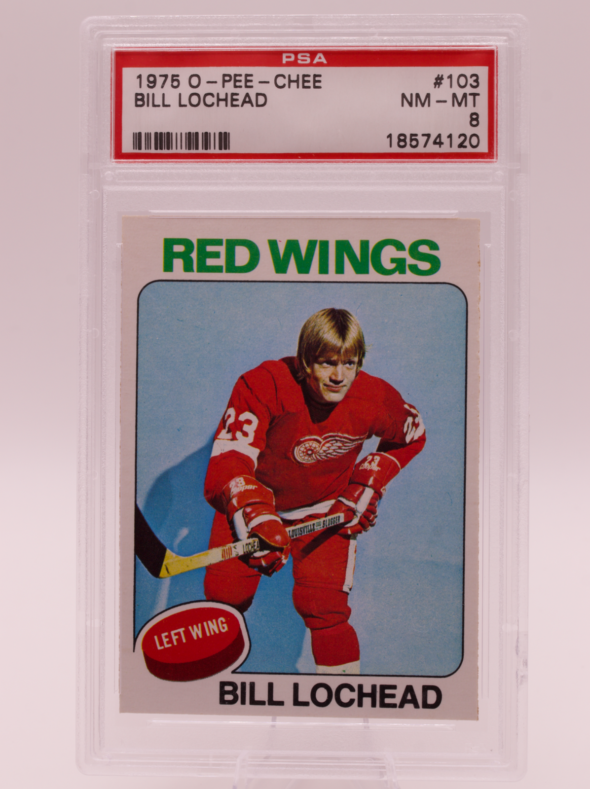 1975 O-Pee-Chee #103 Bill Lochead PSA 8 NM-MT Detroit Red Wings OPC Hockey