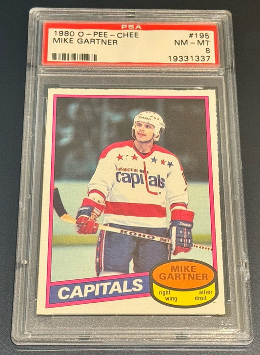 1980 O-Pee-Chee #195 Mike Gartner Rookie Card PSA 8 • Capitals HOF RW Legend