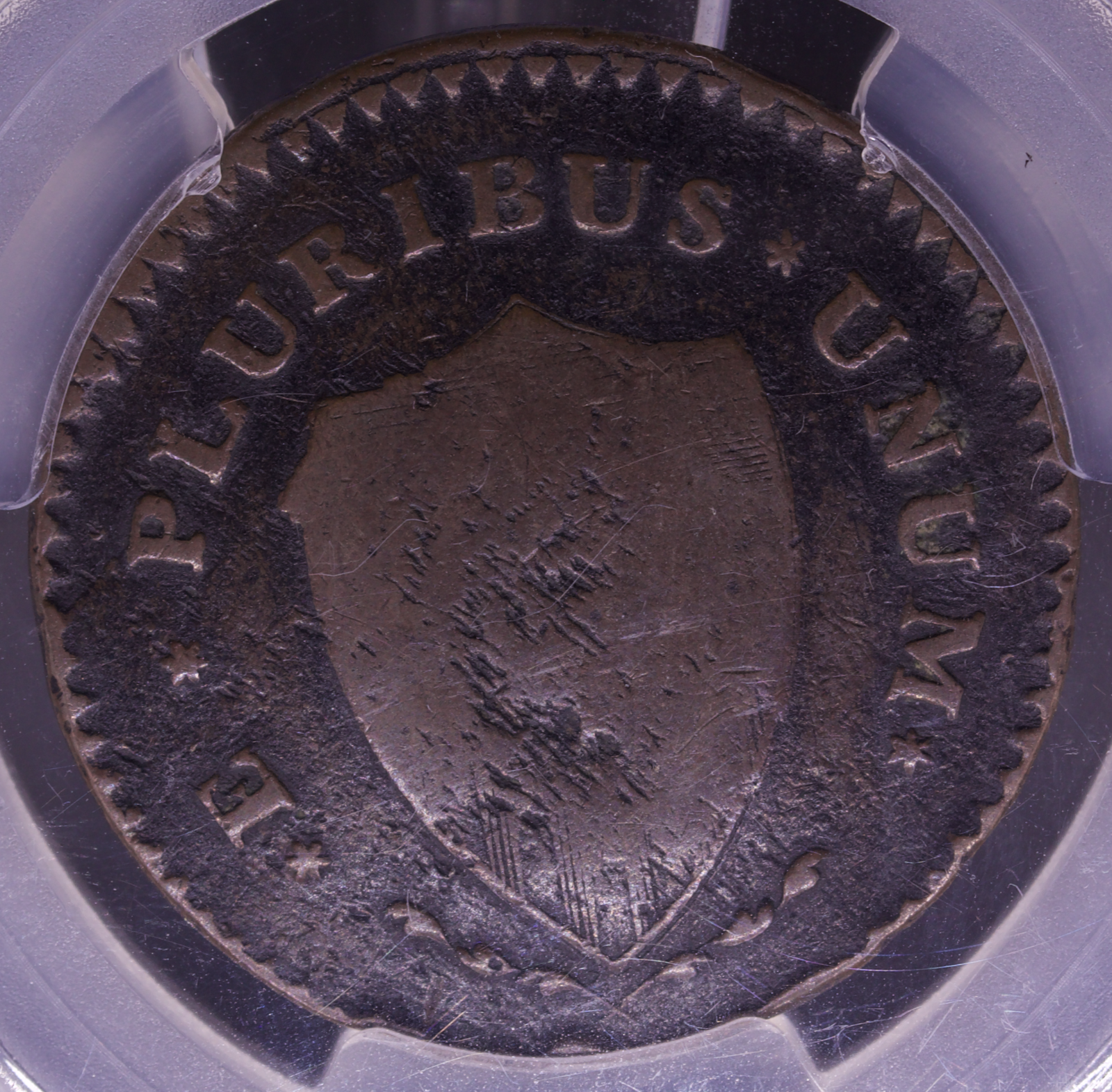 1787 New Jersey Colonial Copper 1/2P Coin Sprig Above Plow Variety PCGS F12