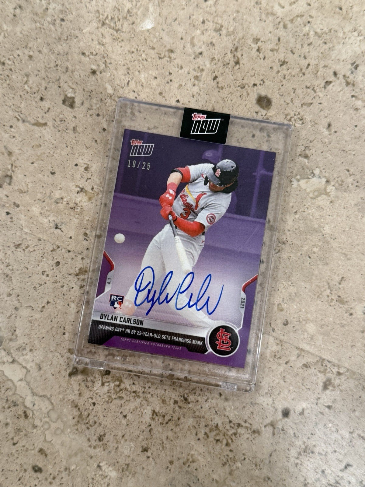 2021 Topps Now Dylan Carlson #6C Auto Purple 19/25 Rookie RC Cardinals Signed