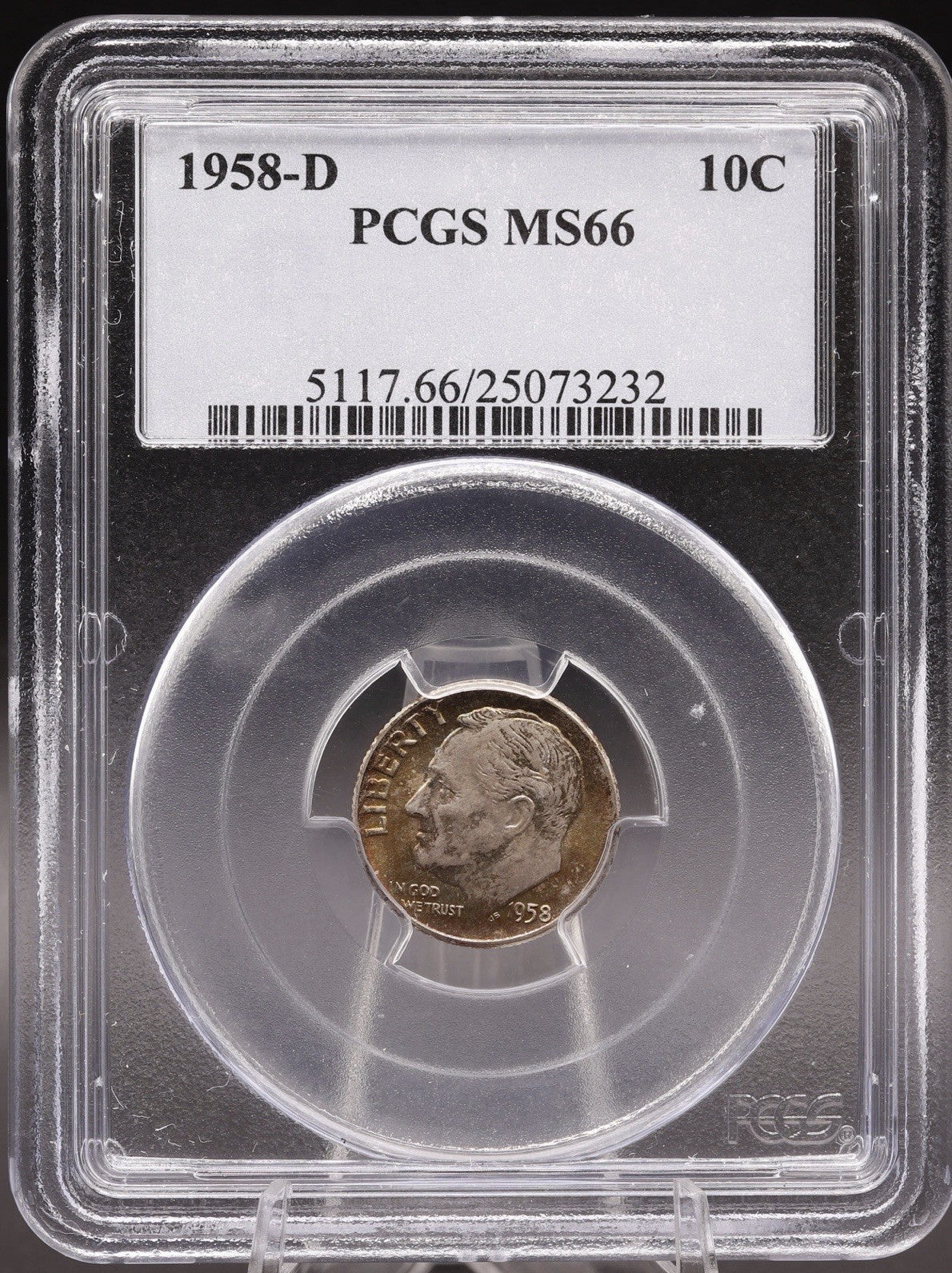 1958-D Roosevelt Dime PCGS MS66 Toned
