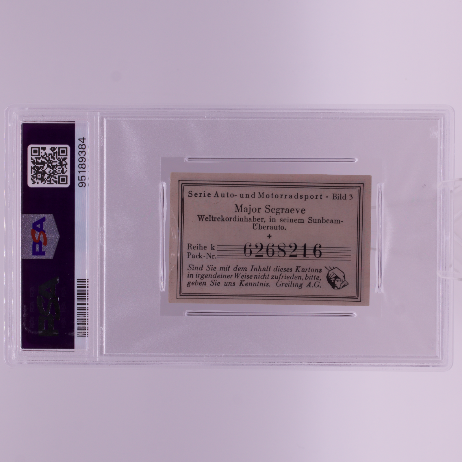 1926 Greiling #3 Sir Henry Segrave Sunbeam 1000 HP PSA 6.5 German Tobacco Card