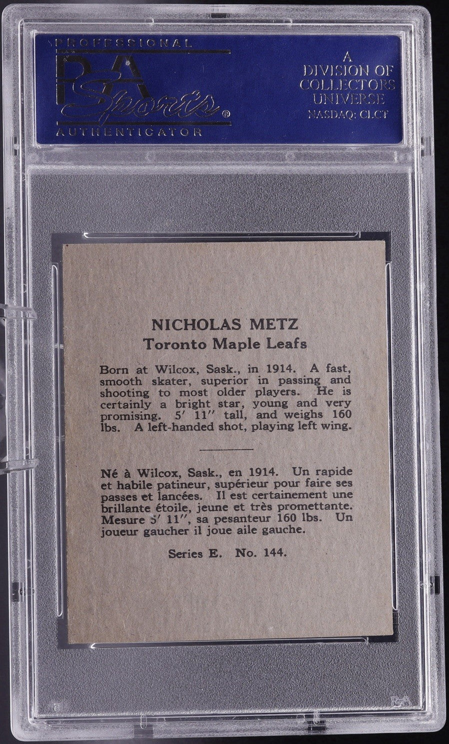 1937 O-Pee-Chee #144 Nick Metz PSA 6 EX-MT Series E Vintage Leafs Hockey Card