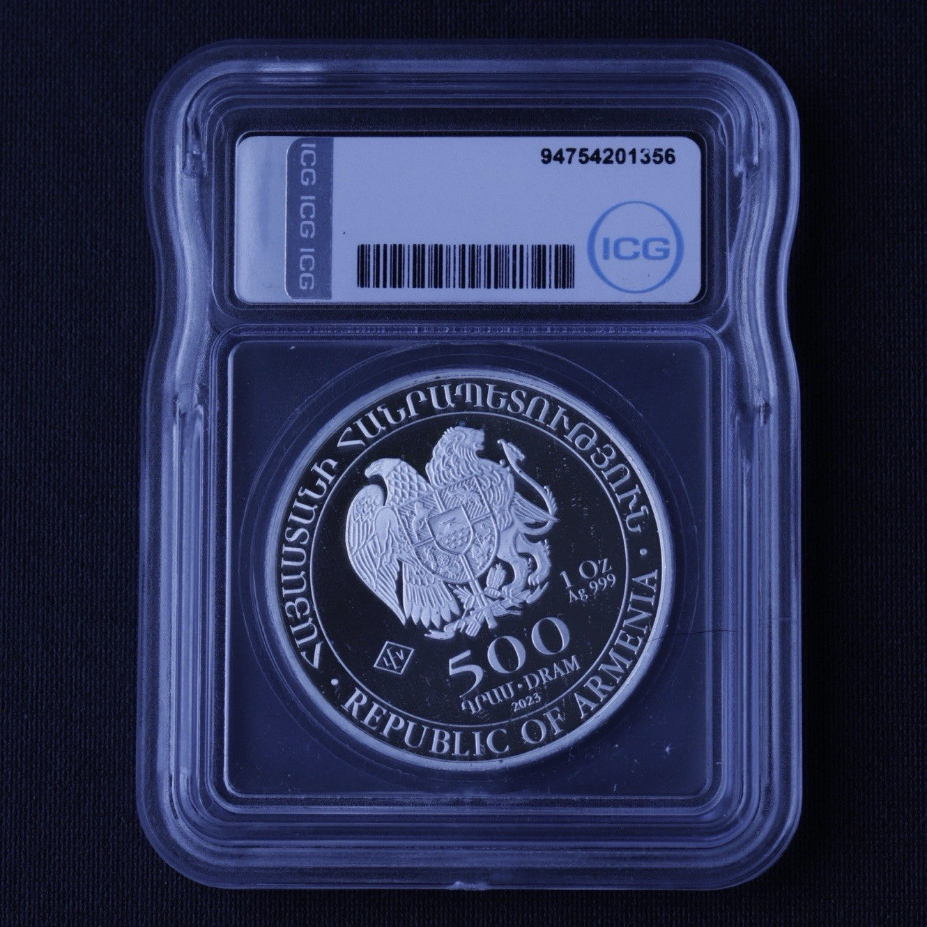 2023 Armenia Noah’s Ark MS69 DMPL ICG • 1 oz Silver • 500 Dram Coin