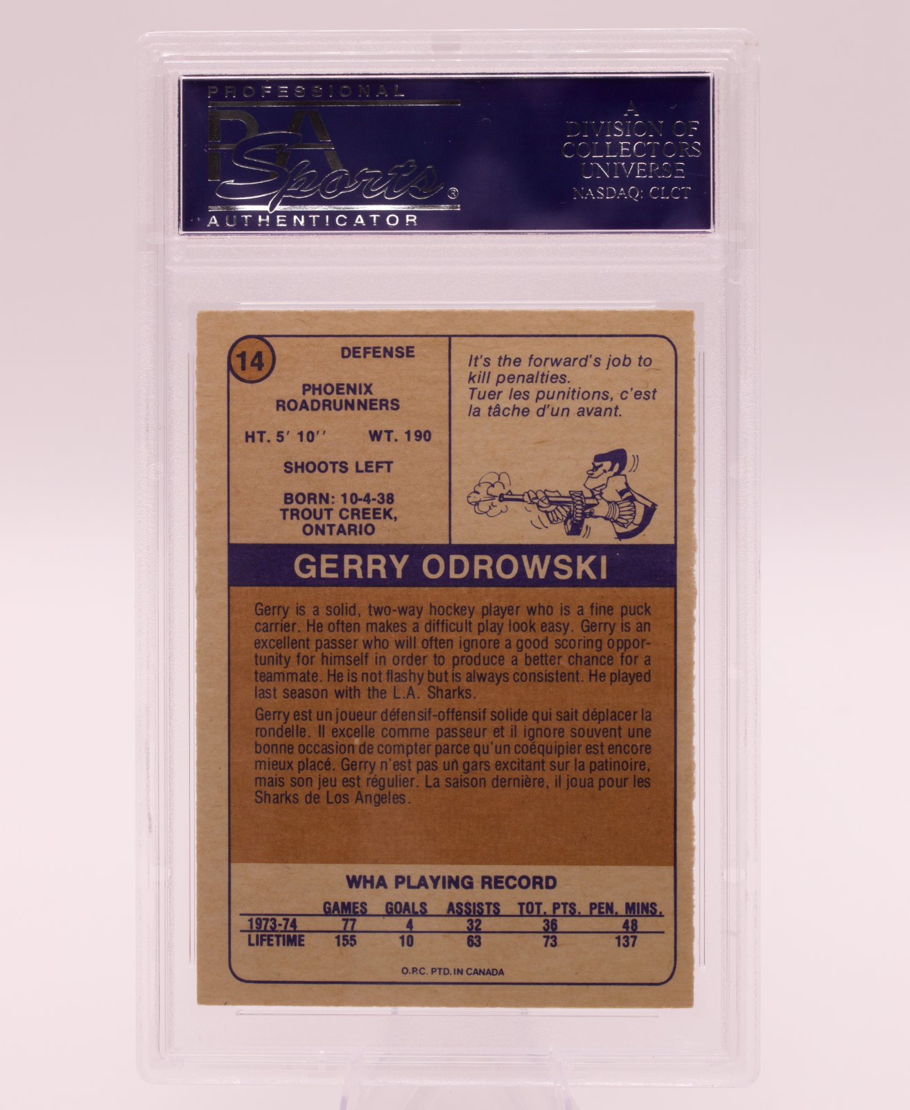 1974 O-Pee-Chee WHA #14 Gerry Odrowski PSA 7 NM Phoenix Roadrunners