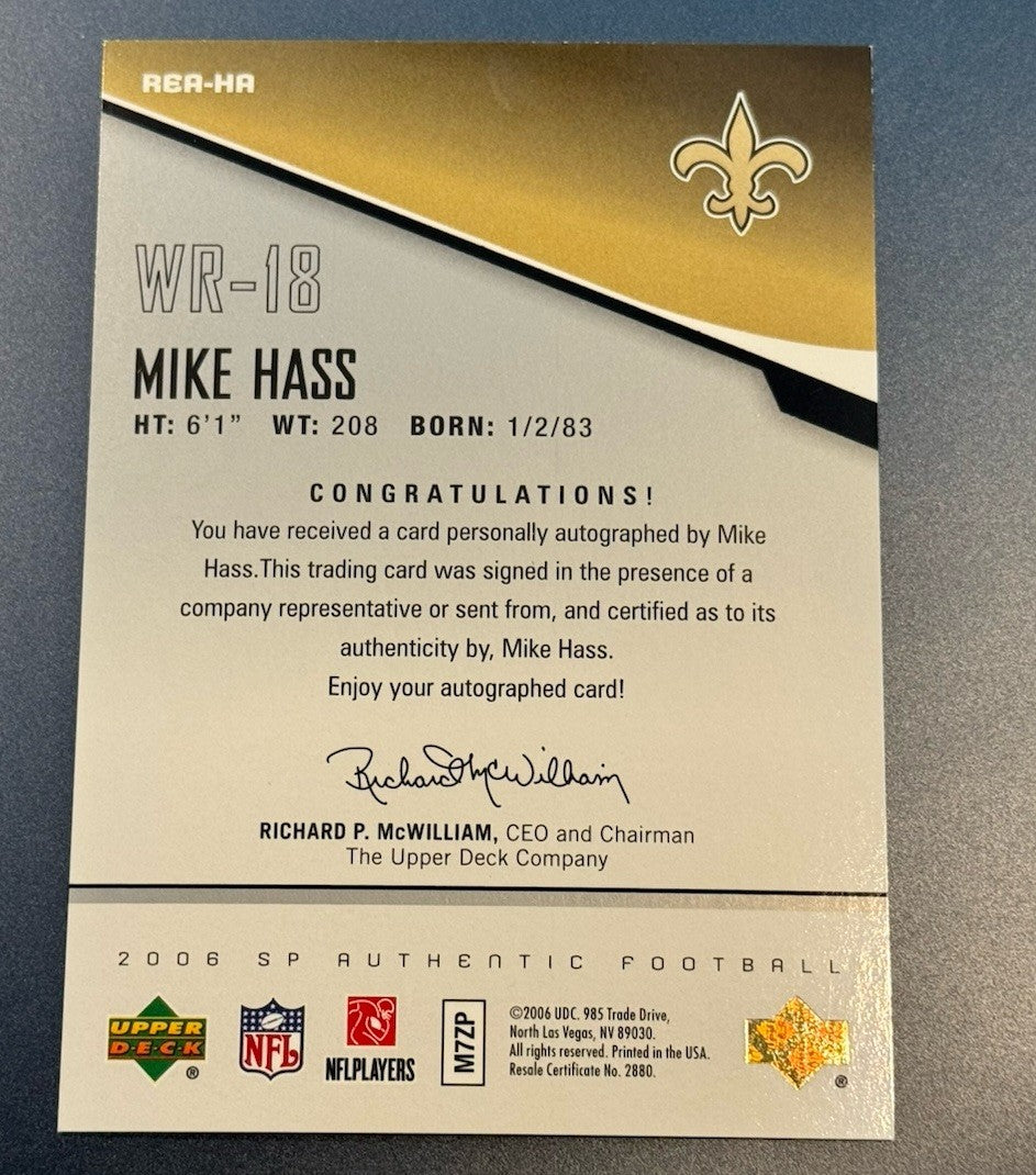 2006 SP Authentic Mike Hass Rookie Auto /100 Saints WR • Clean Bold Ink