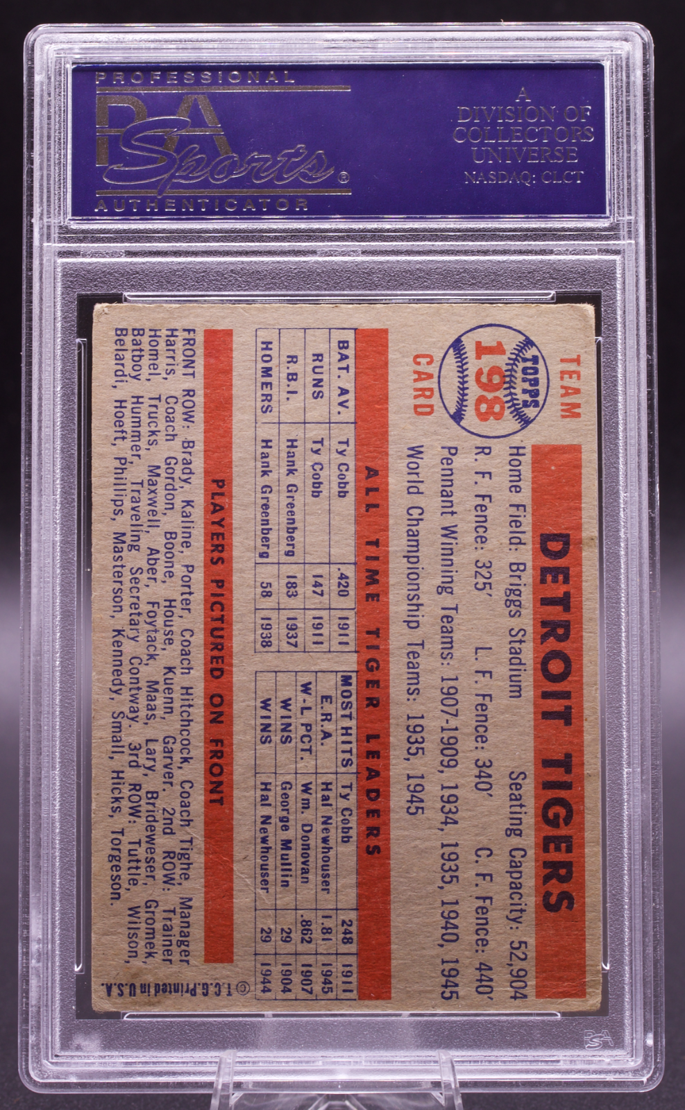 1957 Topps Detroit Tigers Team Card #198 Al Kaline PSA 10 Auto Signed HOF
