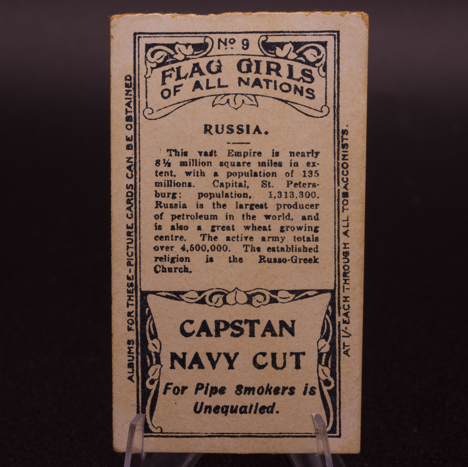 1910 Wills Flag Girls of All Nations No. 9 Russia Imperial Tsarist Capstan Navy
