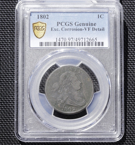 1802 Draped Bust Large Cent PCGS VF Detail Corrosion Early Copper Penny 1C Coin