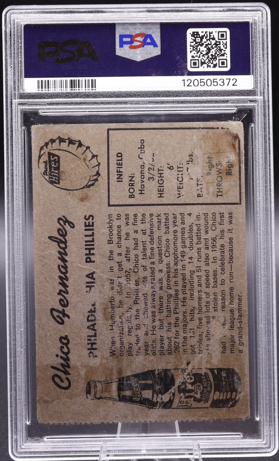 1958 Hires Root Beer TEST SET Chico Fernandez PSA 1 Poor Scarce No Tab Artifact